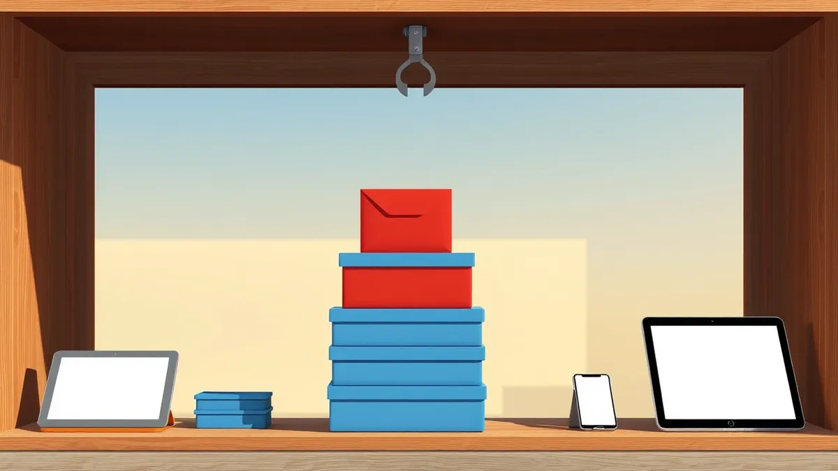 Illustration: A single red package sits atop a stack of clean blue boxes on a wooden shelf.