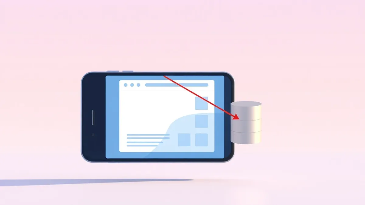 Illustration: A generic smartphone displays a blank web browser window with abstract grid shapes.