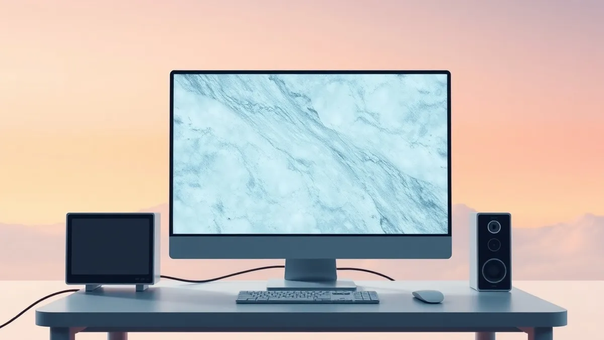 Illustration: A desktop computer monitor displays a frozen, abstract pattern that completely obscures the usual interface.