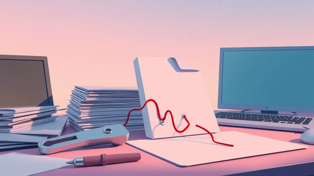 Illustration: A small silver tool rests on a cluttered digital desk next to a stack of compressed image files.