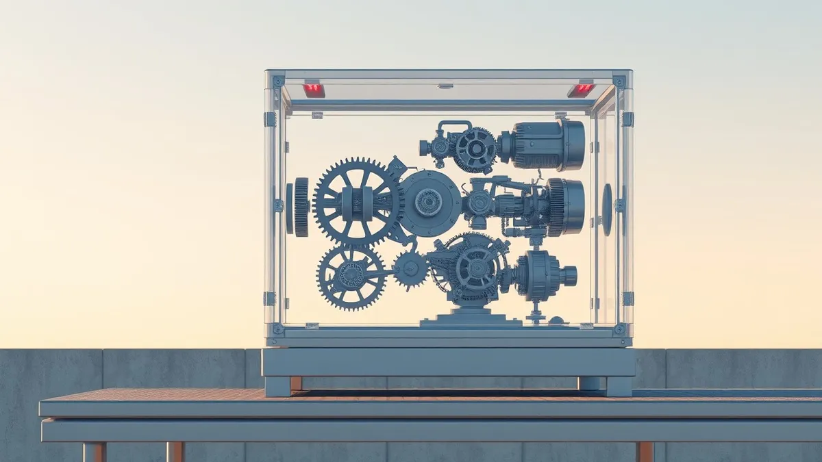 Illustration: A transparent isolation box sits on a metal bench.