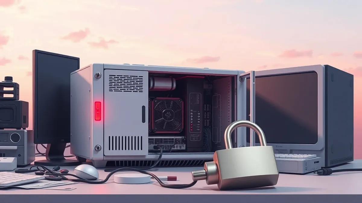 Illustration: A generic web server appliance sits open on a cluttered desk, revealing its internal circuitry.