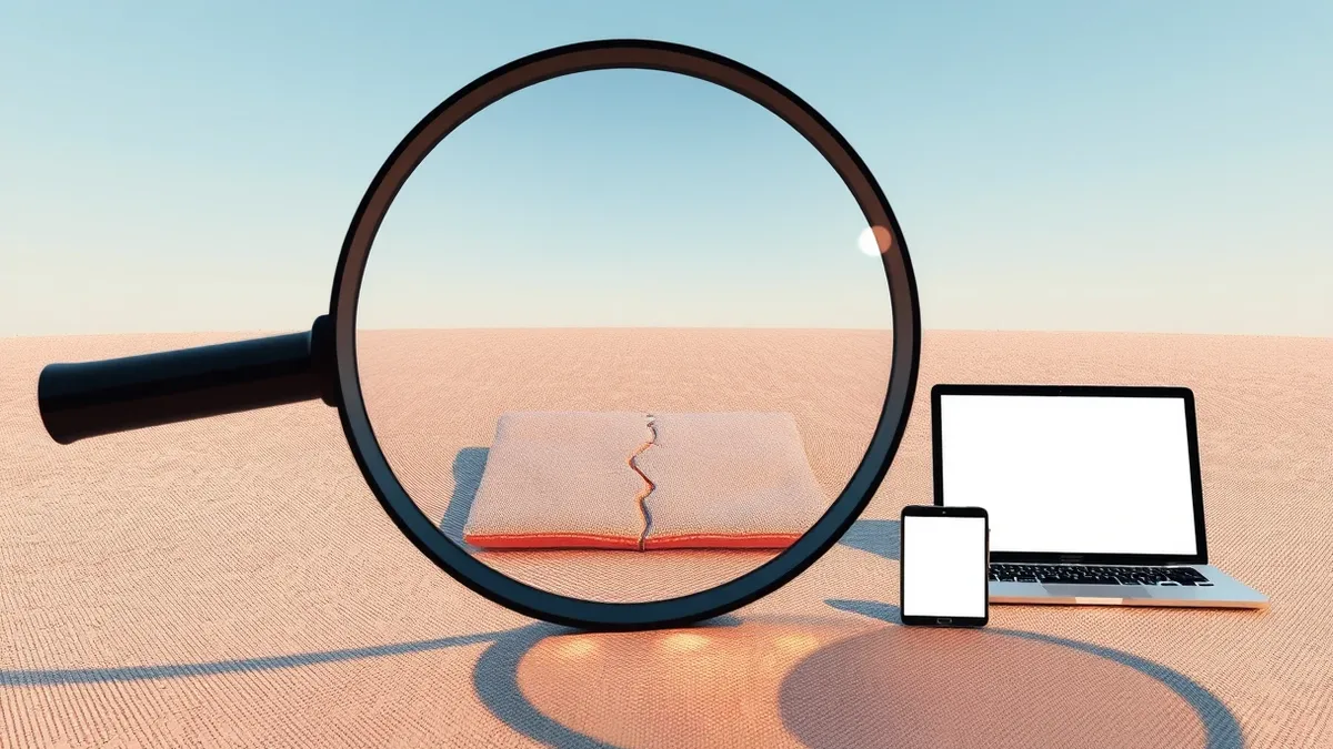 Illustration: A magnifying glass hovers over a single repaired patch on a fabric surface, revealing hidden cracks spreading into the surrounding material.