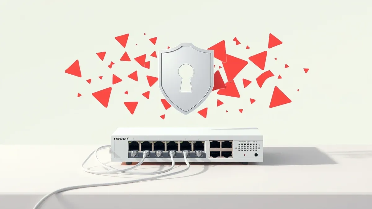 Illustration: A white network switch sits on a desk, its cables disconnected and trailing loosely toward the floor.