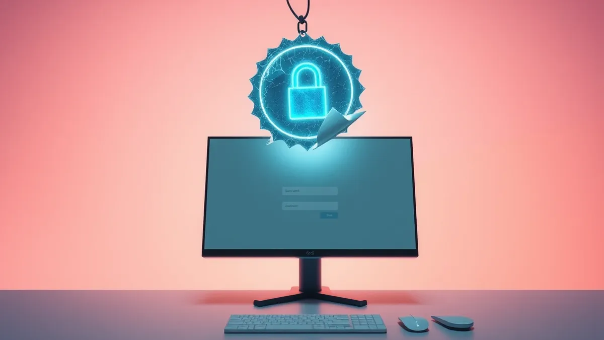 Illustration: A glowing digital badge floats in mid air, its surface cracked and peeling to reveal empty space behind it.