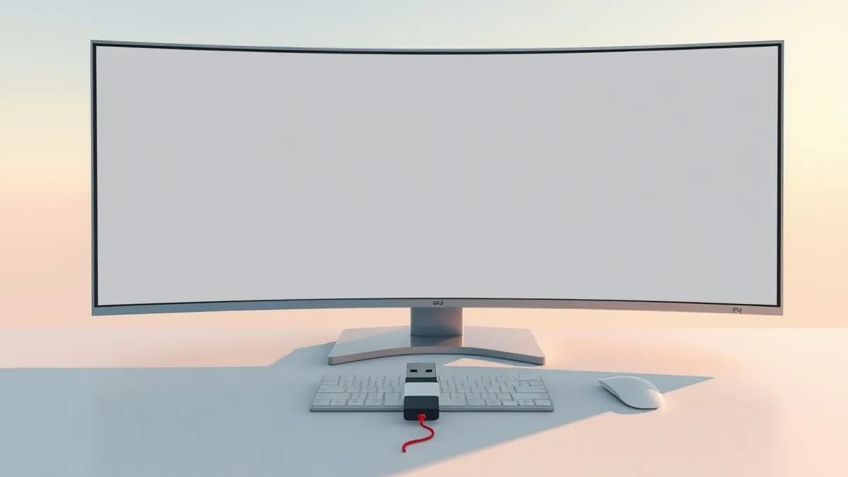 Illustration: A solitary USB flash drive rests on a stark white desk.