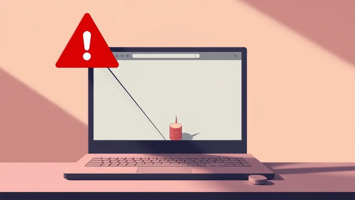 Illustration: A red warning symbol hovers over a web browser window displaying a blank query interface.
