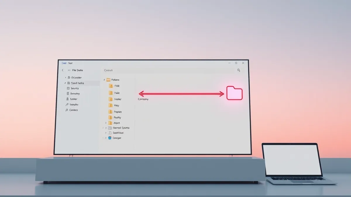 Illustration: A generic control panel interface displays a file directory structure with a symbolic link arrow pointing unexpectedly toward a system core folder.