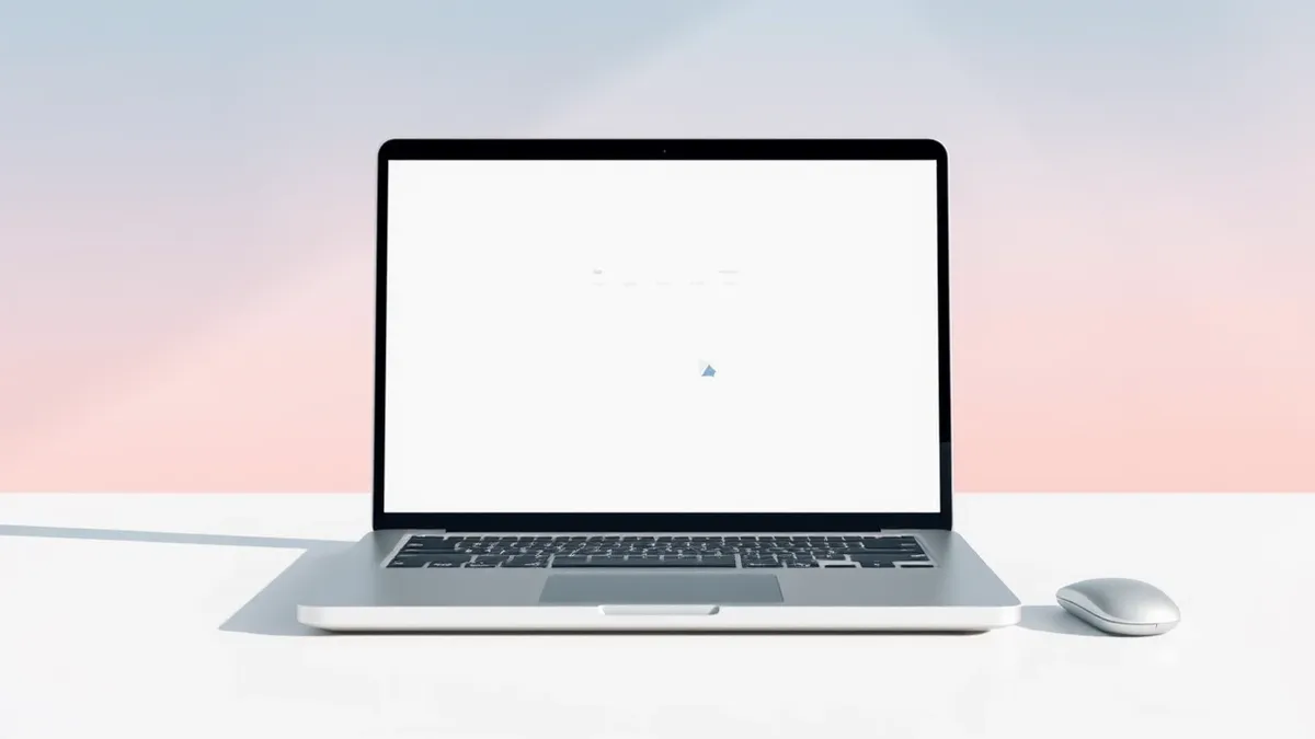 Illustration: A blank calendar application window sits centered on a laptop screen, displaying only simple geometric shapes.