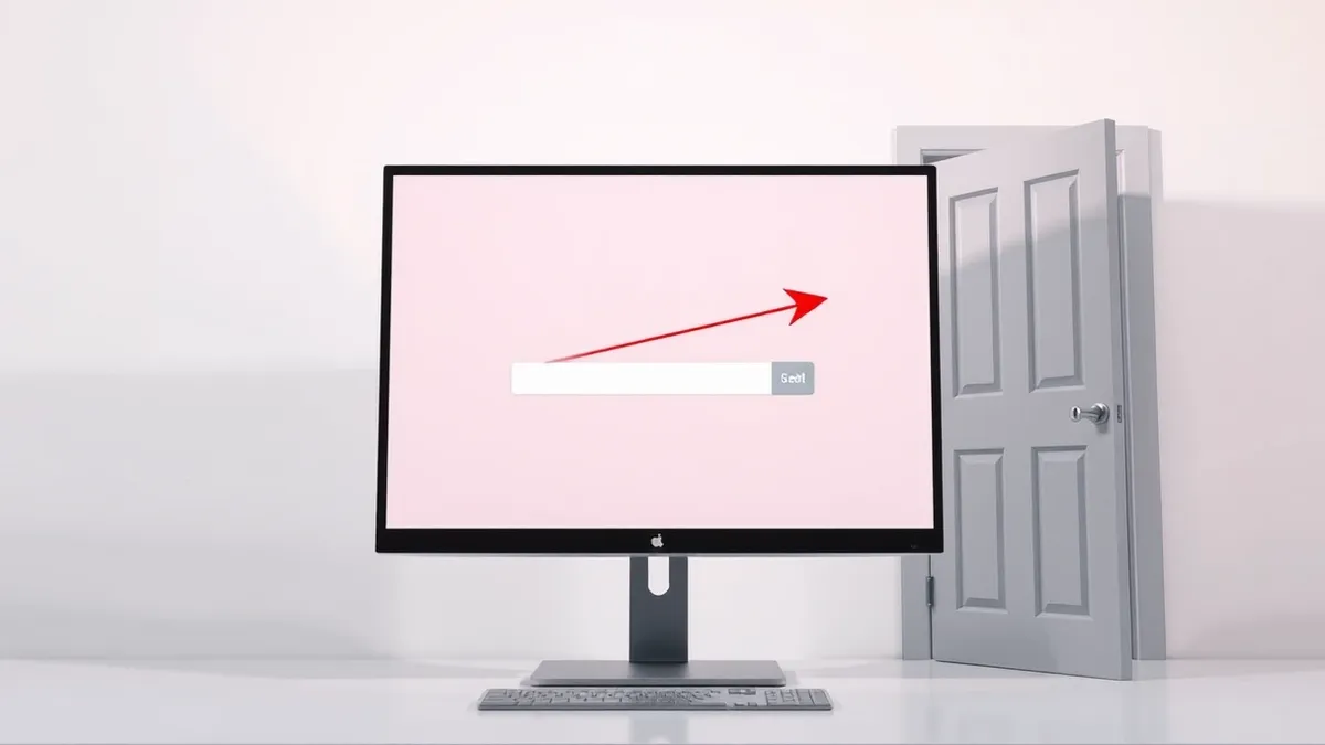 Illustration: A blank computer monitor displays a web browser window with an empty address bar.